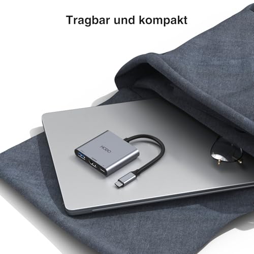 HODO USB C HDMI Adapter, USBC Digital AV Multiport Hub mit 4K HDMI, USB 3.0, Type-C 100W PD für iPad/MacBook/Samsung S24/Surface/HP