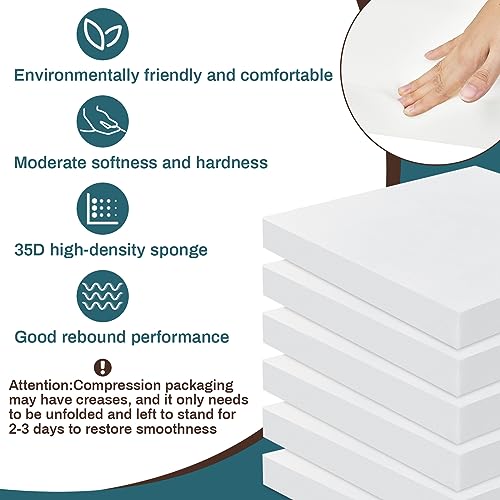 Image of Frienda 6 Pack 2 inch X 20 inch X 20 inch Upholstery High Density Foam Cushion White Replacement Cushion or Commercial Use Stuffing Craft Foam Couch Chair Padding DIY Projects