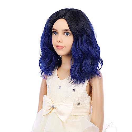 Image of PATTNIUM Kids Child Wig Black Blue Wig Short Wavy Wig Dark Blue Wig for Kids Cosplay Costume Synthetic Hair Blue Wig (Black Ombre Blue)