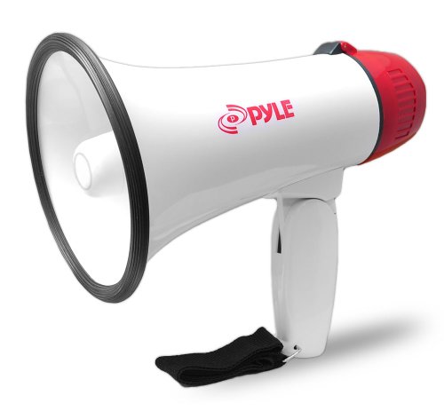 Pyle megafono, Portatil, 20V, Volumen ajustable, Pequeño, Control con sirena incorporada, Alcance de 800 yardas, Futbol americano, Baseball, Hockey, Entrenadores, Porristas, Simulacros de seguridad