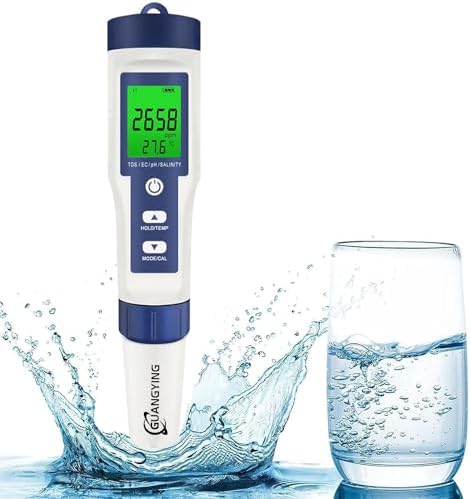 Guangying 5 In 1 Ph Meter,Ph/Tds/Ec/Salinity/Temp Meter For Water, High Accuracy Water Testing Kits Drinking Pools, Fish Tank, And Hydroponics,With 3 Buffer Powders