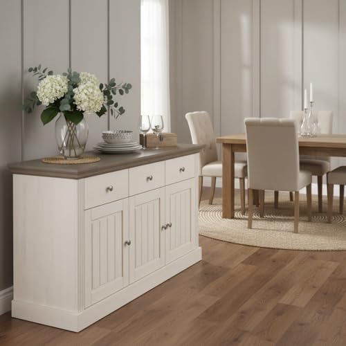 Image of APRODZ Solid Wood Alegre Sideboard 3 Door Storage Cabinet for Living Room | White