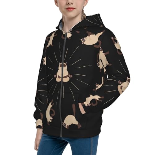 Cats Yoga Kid Hoodies Boys Zip Up Sweatshirts Girls Pullover with Pocket