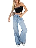 Fiacafyo Womens Y2K Low Rise Baggy Jeans Straight Wide Leg Boyfriend Trousers Casual Loose Fit Denim Pants Streetwear (A-Dark Blue, M)