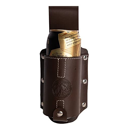 Hulara Full Grain Buff Leather Beer Holster Small Bottle Holster for Men Cowboy Beer Holder for Travel/Outdoor Beer Bottle Holder Belt Buckle