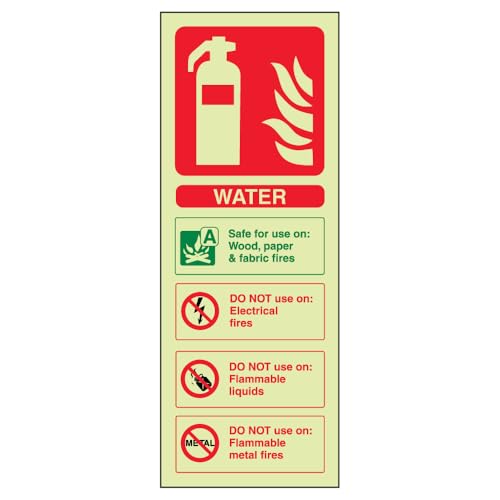 vsafety 11001 aj-g señal de extintor, ID de agua, brilla en la oscuridad), 1 mm, de plástico, Vertical, 100 mm x 280 mm, verde/rojo