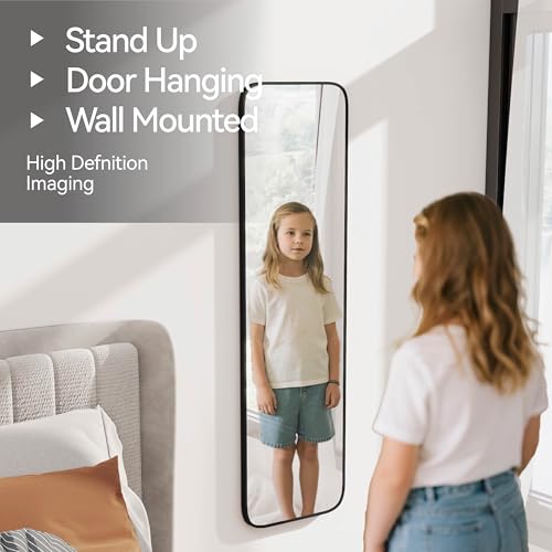 47x14 Mirror Full Body Length Door Hanging/Rope Hang/Wall Mounted Metal Frame Rectangle Mirrors for Bedroom Bathroom Dressing Living Room 47 inch Black - Image 6