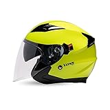 VOSS Helmets 310 Tucson Three Quarter 3/4 Dual Lens Motorcycle Helmet. Gloss Hi-Viz. M. DOT Certified.