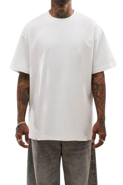 URBAN MONKEY Core White 100% Cotton Soft Breathable Jersey Oversized Fit Round Neck & Half Sleeves T-Shirt for Men & Women