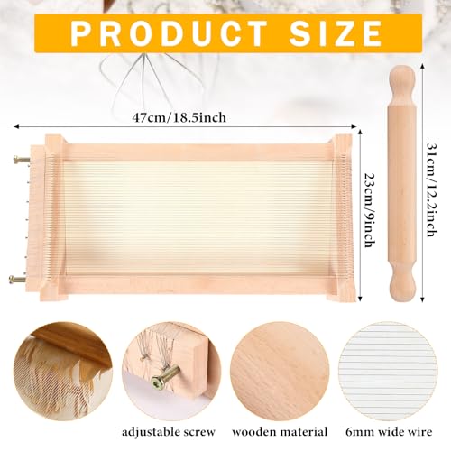 Chitarra Cutter Italian Pasta with Rolling Pin Guitar Board Making Tool Pasta Machine for Spaghetti, Lasagna(Wood Color)