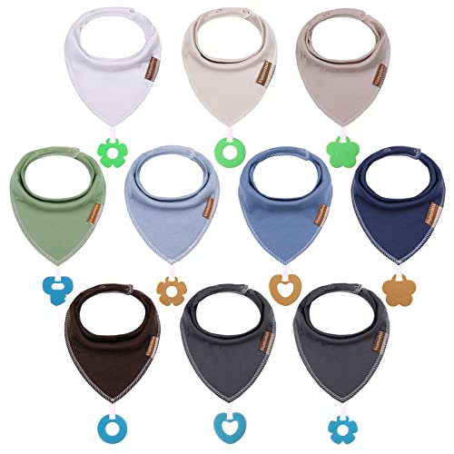 Image of vuminbox Baby Bandana Drool Bibs and Teething Toys Made with 100% Organic Cotton, Absorbent and Soft (10-Pack Boy)