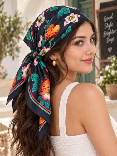 Image of Ravaiyaa - Attitude is everything Women Printed Silk Bandana 21 x 21 Inch Square Headband & Hair Wrap, Soft & Versatile | Fashion Neck Wrap