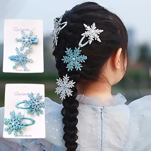 Pinzas para cabello copo de nieve azul y blanco x10 miniatura 2