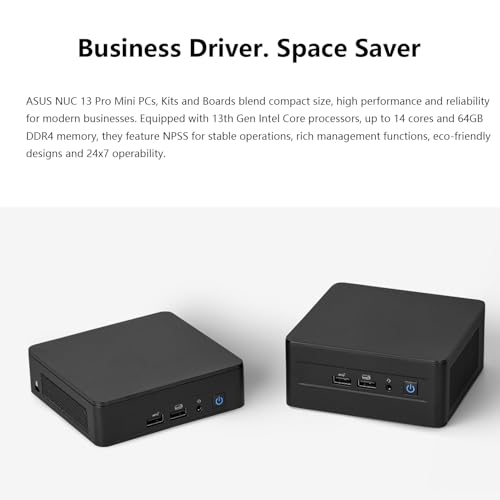 Image of ASUS NUC 13 Pro Mini Desktop, Intel 12-Core i7-1360P, 16GB RAM, 512GB SSD, Wi-Fi 6E, Support 4-Display 4K, Thunderbolt 4, HDMI, Bluetooth, Windows 11 Pro, Black, PC for Home /Business /Gaming