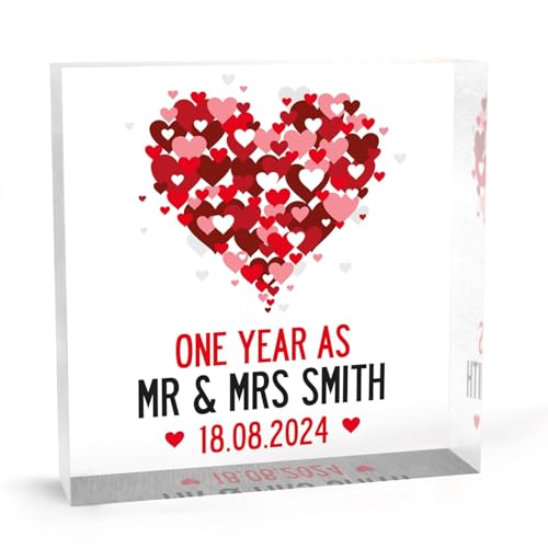 Regalo personalizado para el primer aniversario de boda para marido y esposa, personalizable con texto en inglés 'One Year As Mr and Mrs', placa acrílica decorativa para recuerdo de señalización