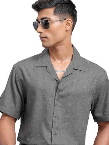 Image of Locomotive Men's Relaxed Fit Shirts | Solid | Half Sleeves | Cuban Collar | Casual Shirts | Stylish Shirt