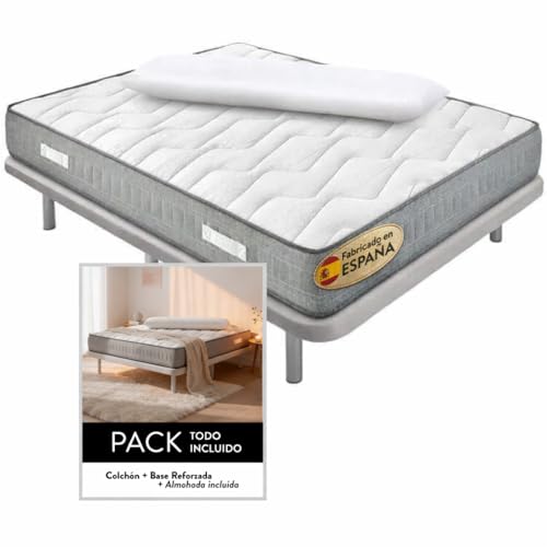 Colchón Muelles Ensacados 135x190 Topper Viscoelástico Incluido Base Tapizada Reforzada Con 6 Patas Antideslizantes Firmeza Alta Adaptable Transpirable Antihumedad Ideal Dormitorio Juvenil Adulto