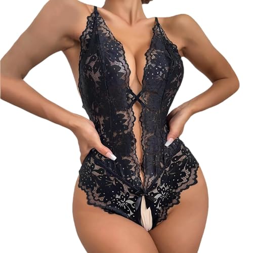 Risipu Sexy Dessous Damen für Sex, Erotische Unterwäsche Damen, Unterwäsche Frauen Sexy Set für Weihnachten & Valentinstag (Schwarz, XXL)