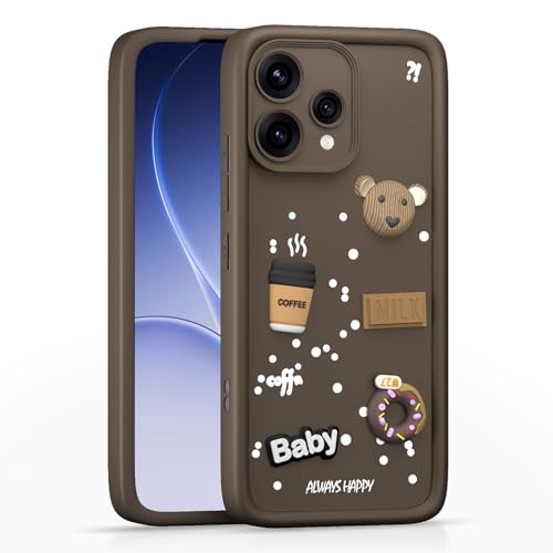 Image of Pikkme Back Cover for Oppo Reno 15C 5G | 3D Bear Silicone Cute & Fun Coffee Cartoon | Full Body Protection Bumper Case (Brown)