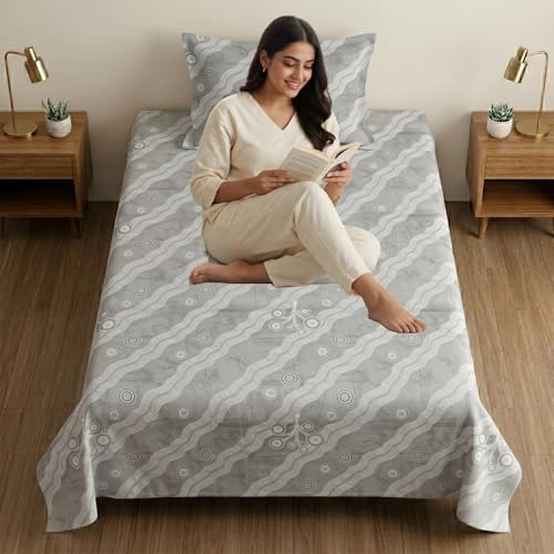 Image of Mafatlal 186 TC Metro Cotton Single Bedsheet | 90 x 60 Inch|Soft, Breathable & Lightweight | with Matching Pillow Cover| Iron Grey