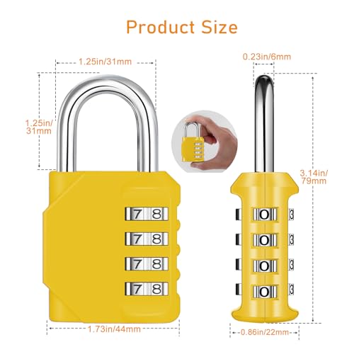 Image of NAGE Locks for Lockers, 4 Digit Combination Lock Resettable, Outdoor Waterproof Locker Locks for Gym School Sports Locker, Fence, Gate, Toolbox, Case, Hasp Storage (1 Pack, Yellow)