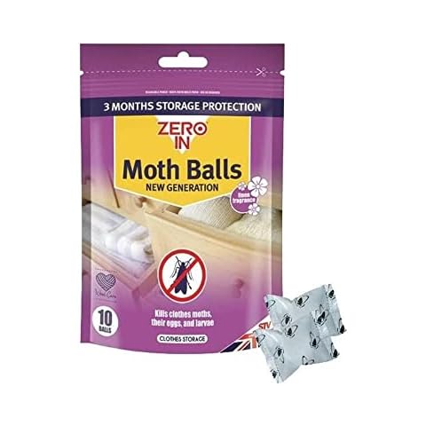 Zero In ZER436 Moth Balls - Pack of 10 (Kills Moths, Larvae and Eggs, Odour-Free), White, 2x14.5x19.5 cm Cover
