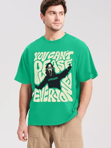 Image of LEOTUDE Half Sleeve Oversized Cottonblend Round Neck Drop Shoulder Printed Men's T-Shirt (Color Rama Green)
