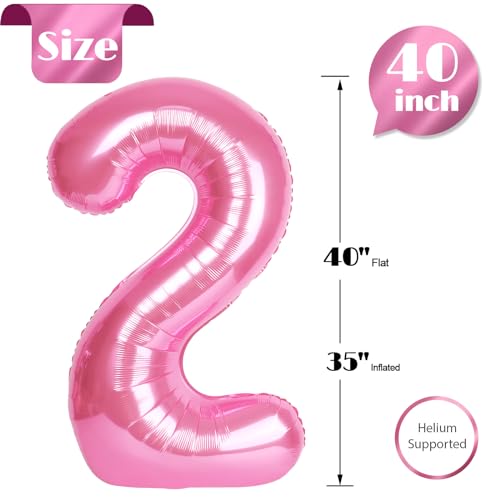 Image of Pink Number 2 Balloon 40 Inch, 2nd Birthday Decoration, Sparkling 2 Number Balloon Party Decor