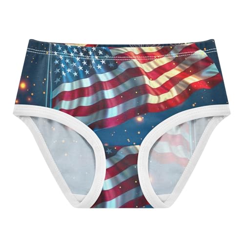 American Flag Fireworks Blue Girls Underwear, Toddler Panties, Girls Cotton Underwear, 2–8 Years