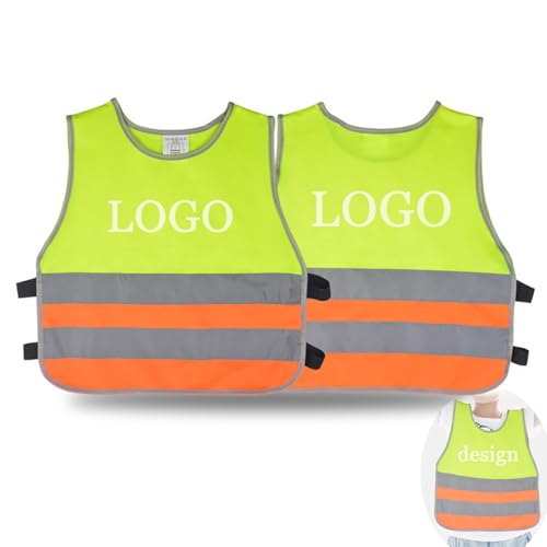 GJXWD Chaleco Reflectante para Niños,Personalizar Nombre/Imagen/Logotipo,Alta Visibilidad Amarillo Fluorescente con Tiras Reflectantes,Seguridad Y Protección,S,Yellow