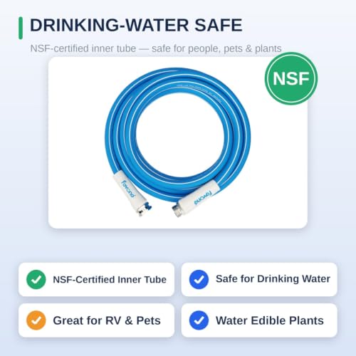 Image of FEVONE Kink Free Garden Hose 25 ft, Heavy Duty Water Hose | Flexible Hybrid Polymer, Drinking Water Safe, 5 /8 ID, 600 PSI, Leak-Proof, Aluminum 3 /4 GHT Fittings for Garden Watering