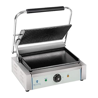Royal Catering - RCKG-2200 - Elektro-Kontaktgrill - 2200 Watt Leistung - Grillplatte unten glatt, oben geriffelt