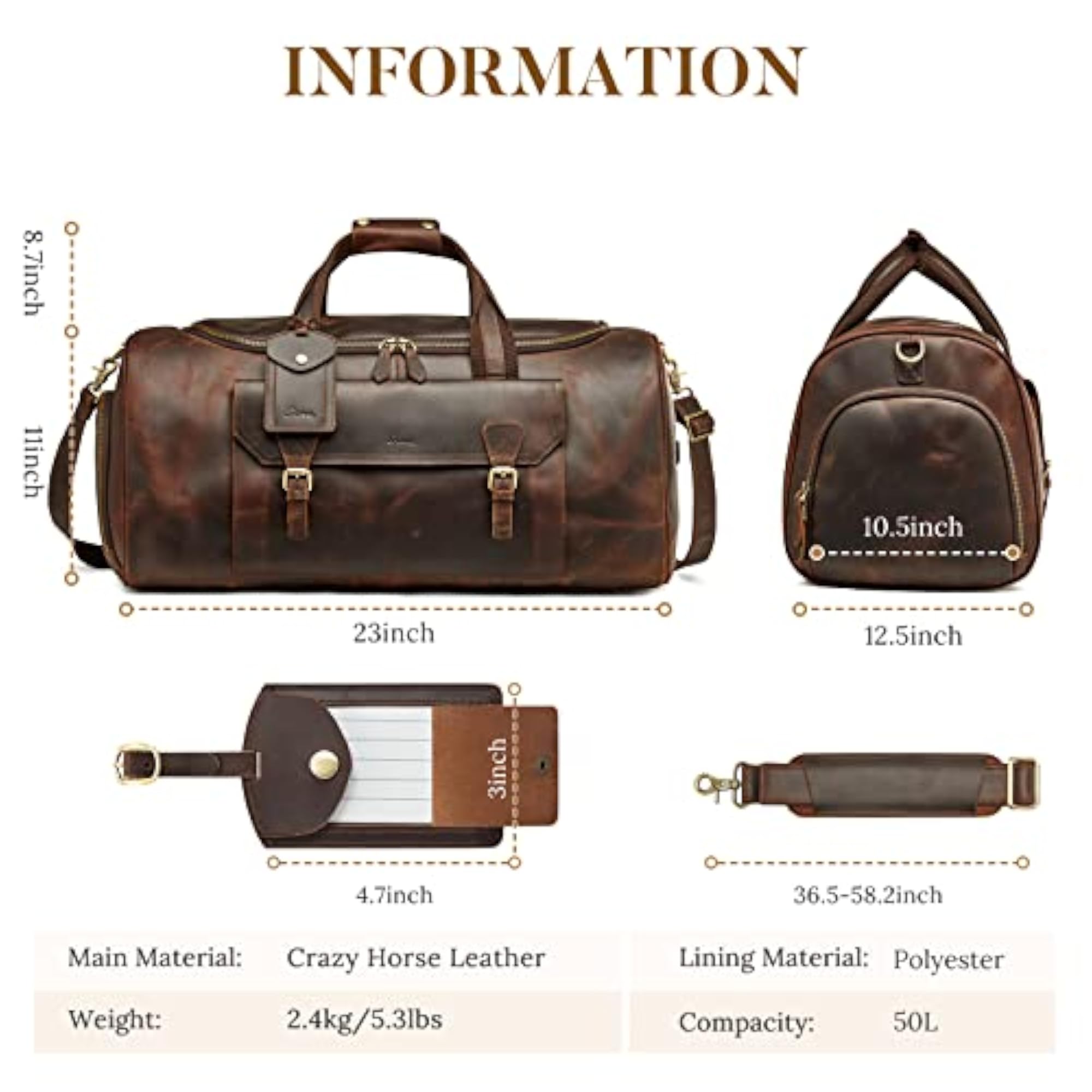Leather Travel Duffel Bags for Men and Women
