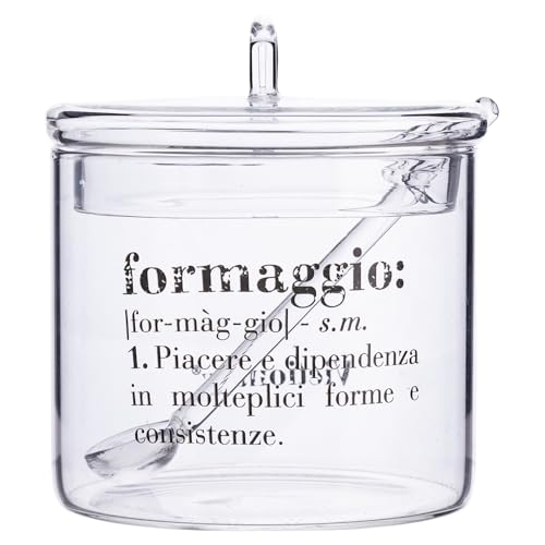 Villa d'Este Home Tivoli Formaggiera 400 ml con coperchio e cucchiaino in vetro, trasparente, Victionary