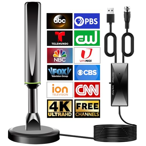 Digital TV Antenna for Smart TV Indoor,TV Antenna for Local Channels with Strong Magnetic Base,Antenna for Smart TVs for Long Range Reception Supports 4K 1080P,Easy Setup Without Cable
