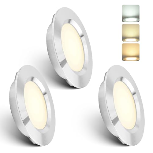 Duluok Lot de 3 Spots LED Encastrables, DC 12V 3W 4000K Blanc Neutre Lumière Blanche Chaude Dimmable 15mm Extra Plat Spots Aluminium avec 2M Câble pour...