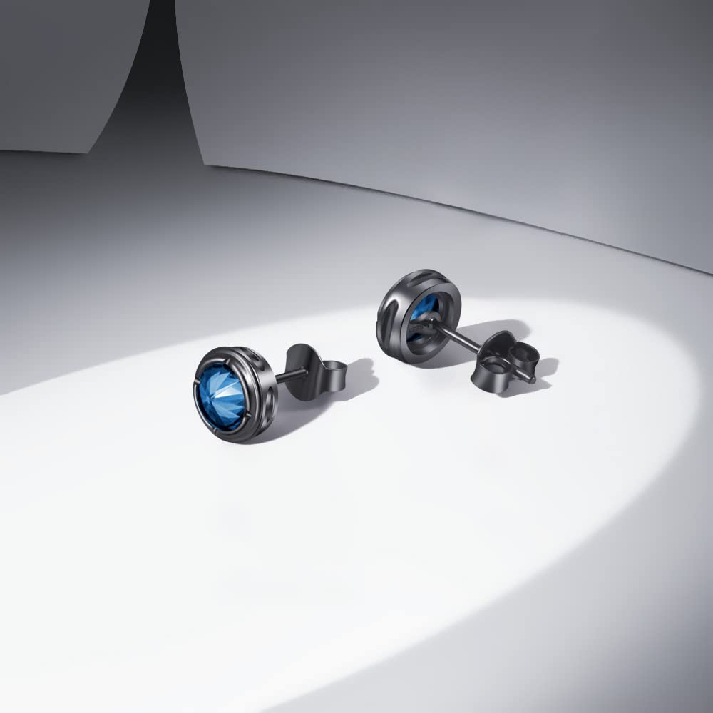Immobird Boucles D'oreilles Argent Sterling 925 avec Gemme Unisex Clous d'oreilles Homme Femme Cadeau pour Homme Femme (Pierre bleue)