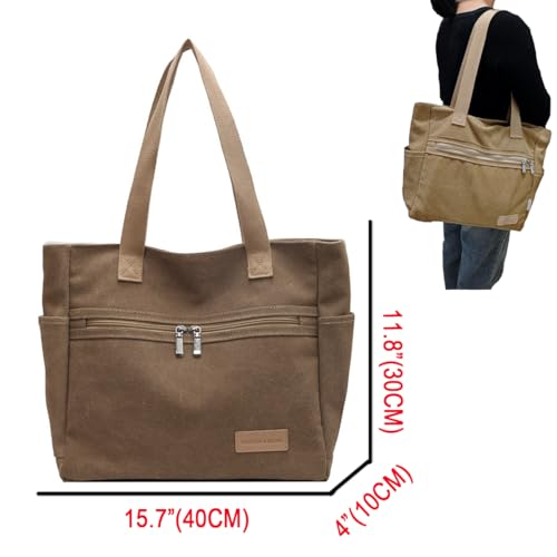 Bolso tote casual para mujer, de lona, con cremallera, para trabajo o uso diario, con asa superior y bandolera miniatura 4