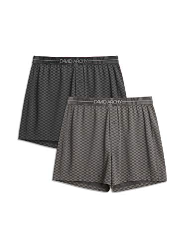 DAVID ARCHY Men's 2 Pack Boxers Shorts with Button Fly Soft Cotton-Modal Blend Underwear for Men (L, Black/Dark Gray)