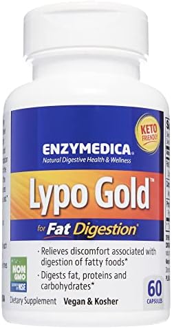 Enzymedica Lypo Gold, Concentrated Amounts of Lipase Enzyme, For Fatty Food Digestion, 60 Capsules (60 Servings)