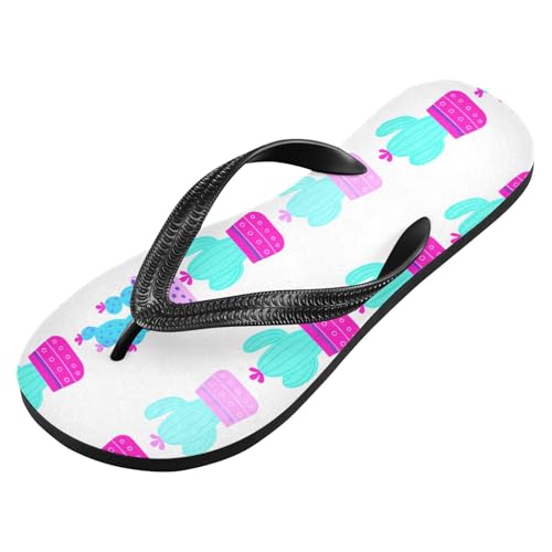 Sinestour Cactus Flower Teal Flip Flops for Beach Thong Sandals Anti-slip Lightweight Beach Slippers for Indoor Outdoor House2