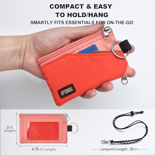 Image of RFID Blocking Travel Wallet with Adjustable Lanyard, Small Nylon Zipper Pouch and Badge Holder for ID, Credit Cards, Cash, Keys, Commuters (BlazingOrange+CoralBlush)