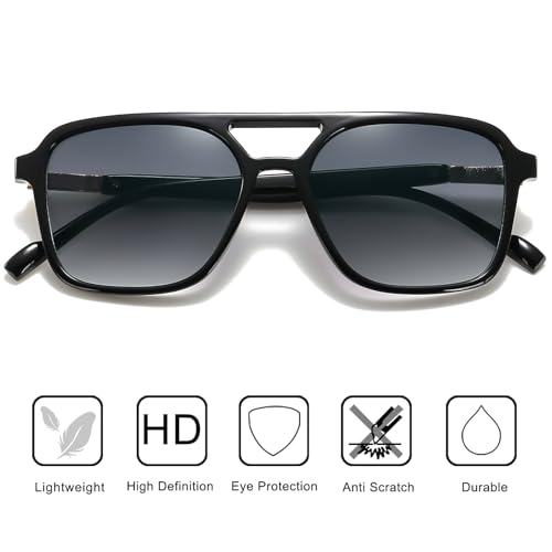Image of Retro Aviator Rectangle Sunglasses for Women Men Unisex UV400 Protection Lightweight Frame Trendy Sun Glasses