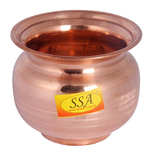 Shiv Shakti Arts Designer Pure Copper Kalash Lota -for Temple Use & Pooja Purpose(Silver Touch Design, Vol - 450 ML) - 1 Piece