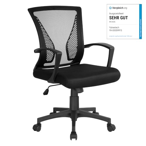 Yaheetech Bürostuhl Ergonomisch mit Netzbespannung Atmungsaktiv, Schwarz – Ansicht 4