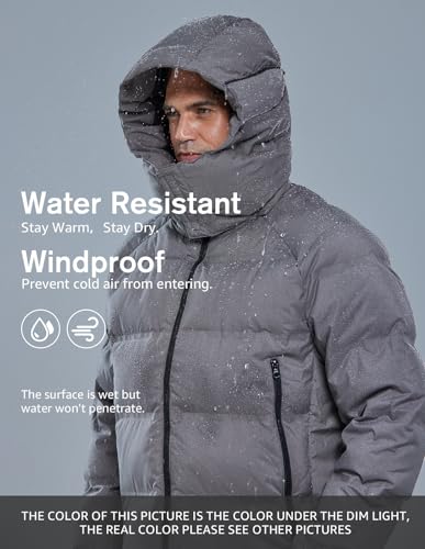fit space Men's Thickened Down Jacket Super Warm Winter Puffer Jacket Snow Coat with Detachable Hood Waterproof Windproof3