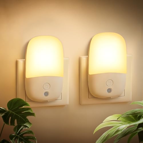 2PCS Nachtlicht Steckdose mit Dämmerungssensor Dimmbare Nachtlicht Kinder | 2700K WarmWeiß Night Light mit ON/OFF/AUTO Modi, für Kinder, Treppe, Flur, Schlafzimmer, Küche (Kein Bew