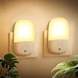 echosari Nachtlicht Steckdose mit Dämmerungssensor, 2 Stück LED Nachtlicht mit Helligkeit Dimmbare, ON/OFF/AUTO Modi, 2700K WarmWeiß Steckdosenlicht für Kinder, Treppe, Flur, Schlafzimmer, Küche