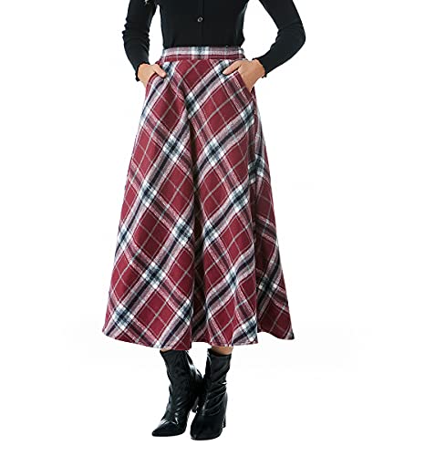 Jupe longue hiver taille haute élastique plissée coupe trapèze - 2