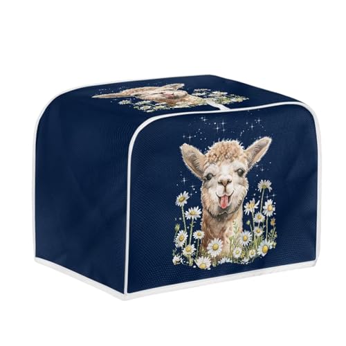 Image of Talayituse Alpaca Daisy Print 2 Slice Toaster Covers Dust Protection Bread Maker Covers Toaster Oven Cloth Cover Kitchen Accessories Washable Appliance Cover with Handle